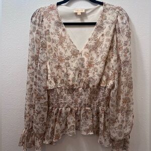 London Rose Blouse Womens Floral Size X-Large  Peplum Long Sleeve Top
